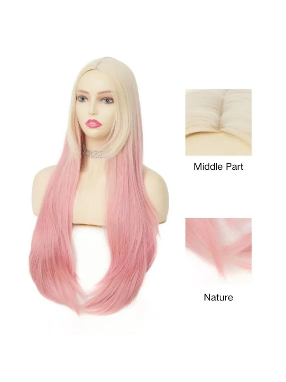 Women's Blonde Pink Long Curly Wig With Wavy Synthetic Cosplay Halloween Wig